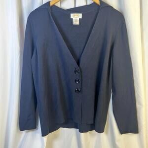 Talbots Woman Navy Blue LS Knit Collared Cardigan V Neck 3 Button 1X